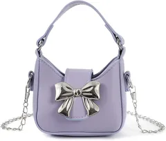 Queen-b ショルダーバッグ 手提げバッグ 2way リボン 子ども かわいい 女の子 小学生 子供 キッズ おしゃれ ポシェット 斜め掛け ミニ ポーチ お出かけ 旅行(パープル,  高さ10x横幅12x奥行4cm)
