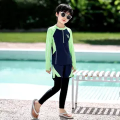 ☆ グリーン ☆ 5XL(150-160cm) ☆ 水着2点セット キッズ 男の子 lysw311 子供 水着 男の子 2点 セット キッズ水着 セパレート ラッシュガード 長袖 ジュニア おしゃれ かわいい キッズ ボーイズ 子ども こども