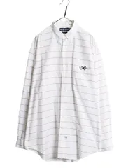 【お得なクーポン配布中!】 90s ラルフローレン オックスフォード ボーダー 長袖 ボタンダウン シャツ メンズ XL オールド ポロ BD 長袖シャツ コットン ポケット付き