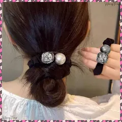 ビジュー付き ヘアゴム レディース 上品 おしゃれ ヘアアレンジ キラキラ ヘアアクセサリー 大粒フェイクパール 髪飾り 大人かわいい まとめ髪 韓国風 シンプル お団子ヘア 簡単 ポニーテール ゴム ヘアアクセプチプラ