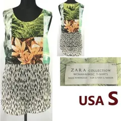 ZARA COLLECTION/ザラ★ボタニカル柄/ノースリーブカットソー/ワンピース【USA S/レディースM程度】Tシャツ/花/草/dress/Tops◆sBH950<sale>