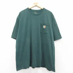 XL/古着 カーハート 半袖 ブランド Tシャツ メンズ ワンポイントロゴ 胸ポケット付き 大きいサイズ コットン クルーネック 緑 グリーン 25s
