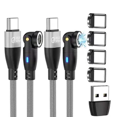 【新着商品】JJ JULIE JAPAN マグネット充電ケーブル PD対応 9PIN 60W 2m USBケーブル 2本セット Type-C端子 4個入り 急速充電対応 USB-C QC データ通信対応 スイングヘッド (2m,シルバー) 0