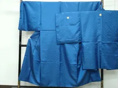 平和屋着物■極上　男性　色無地　紋付き羽織セット　キングサイズ　御召御納戸色地　花菱地紋　舞台衣装　洗える着物　逸品　CZAA3644s5