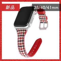 🔴新品未使用🔴 Apple Watch 千鳥格子柄 キャンバス生地 フェイクレザー バンド 38/40/41mm 千鳥格子柄レッド
