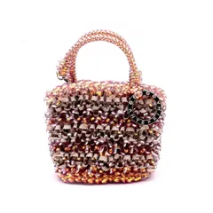 【中古】極美品 ANTEPRIMA アンテプリマ サークルロゴ ラインストーン ビーズ ミニミニ ハンド  バッグ eD0261N