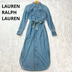 LAUREN RALPH LAUREN　ローレンラルフローレン　ロング丈　マキシ丈　デニム　シャツワンピース　ベルテッド　リボンベルト　長袖　 綿100％　コットン