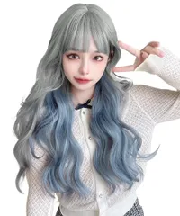 【新着商品】レディース ウェーブ フルウィッグ ファッションウィッグ カール かつら ブルー wig インナーカラー ロングヘアー 巻き髪 日常 グレー 耐熱 ロング パーマ Aisiqueensウィッグ