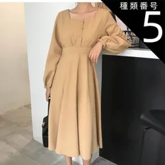 種類5：ブラック/M トップス スカート プルオーバー フレアワンピース 膝丈 ひざ丈 膝下 袖あり 長袖 絞り袖 ドロップショルダー スクープドネック スリム Aライン プリーツ ハイウエスト ボタン 大人可愛い きれいめ シンプル 大人 上品 おしゃれ レ