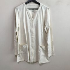 Isaac Mizrahi Live　アイザックミズラヒライブ　シルキーコットンYネックカーディガン　クリーム　LL