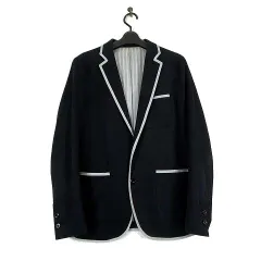 フレッドペリー FRED PERRY ジャケット ブレザー パイピング テーラードジャケット コットン M 黒 ブラック グレー 国内正規品のサムネイル