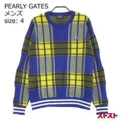 PEARLY GATES パーリーゲイツ ウール混 ニットセーター チェック柄 ブルー系 4 ［240001909537］