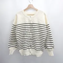 ◇ ⊇ Discoat ディスコート ハイゲージ ボーダー柄 長袖 カーディガン サイズF ホワイト ブラック レディース E  【1506130003021】