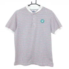 ★特価★ジャックバニー 半袖ポロシャツ 白×グリーン 四角柄織生地 胸ワッペン スタンドカラー  メンズ 5(L) ゴルフウェア Jack Bunny