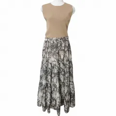 ミラオーウェン Mila Owen 美品 ニットドッキングAラインワンピース 09WF0192014 ロング ノースリーブ ティアード 総柄 1 M相当 キャメル X