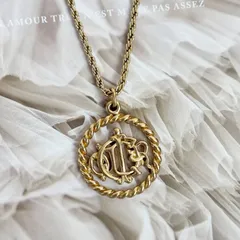 【極美品】クリスチャンディオール ネックレスエンブレム 丸型サークル GPメッキ ゴールド レディース Christian Dior Vintage Necklace 22123