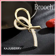 リボンブローチ コサージュ リボン型 ラインストーン フォーマル GOLD