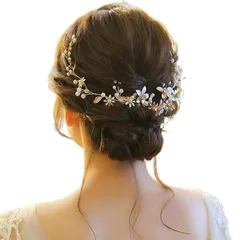 [JASDESIGN] ヘッドドレス ウェディング ヘアアクセサリー ゴールドリーフ 髪飾り 花 ブライダル 結婚式 披露宴 小枝 カチューシャ JM-284
