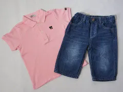 ダブルB double-b ミキハウス miki house アウトレット 子供服 男の子 110cm 半袖 ポロシャツ ピンク ハーフ パンツ 紺 2点 ブラックベアー クロクマ ズボン ボトムス 春 夏 ★3 セットアップ ボーイズ キッズ 【中古】