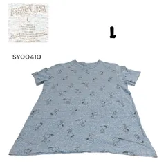 フロントスヌーピー総柄プリントPEANUT古着プリント半袖TシャツLグレー SY00410