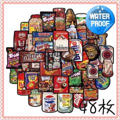 ビンテージ　アメリカン　海外お菓子　POP  大きめステッカー　シールセット　パロディ　レトロ　食品　飲み物　防水 48枚セット