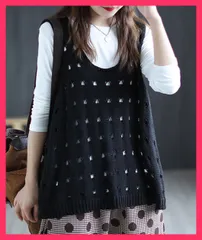 ★スタッフおすすめ★ ニットベスト 穴あき レディース 春秋夏 ニットトップス/レイヤードスタイル/韓国ファッション ニットジレ Uネック ニットチョッキ  おすすめ おしゃれ　人気 上品 77SSQ-005