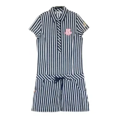 サイズ：M FILA GOLF フィラゴルフ  半袖ワンピース ストライプ柄 ブラック系 [240101360396] ゴルフウェア レディース ストスト