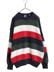 【お得なクーポン配布中!】 90s オールド ギャップ ボーダー コットン ニット セーター メンズ L / 旧タグ クルーネック ミドルゲージ リブ編み マルチカラー ゆったり