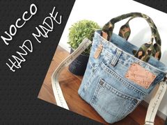 №657【DENIM❌️leopardHandle ToteBAG】デニムリメイクトートバッグ👖