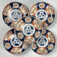 614　色絵　花　古伊万里　伊万里焼　骨董　アンティーク　小皿　5枚セット