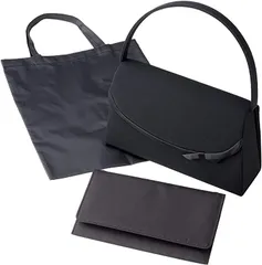 aniva・organic(アニバ・オーガニック) フォーマルバッグ 布製 葬儀用バッグ 礼服用バッグ 葬冠婚葬祭 慶弔両用 サブバッグ 袱紗 3点 セット(［08-01］ フォーマルバッグ ブラック ALFB01,  Free Size)