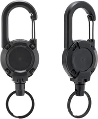 enconson リールキーホルダー カラビナ付き キーチェーン リールストラップ キーリール 伸びるキーホルダー ワイヤーキーホルダー 金属ワイヤー 頑丈 軽量 高性能 強力 大型 釣り 登山 キャンプ 防災 アウトドア(ブラック2個入り)