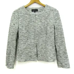 インディヴィ ノーカラージャケット アウター ツイード レディース 38サイズ 白×黒 INDIVI 【中古】