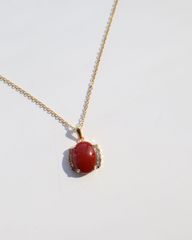 red stone charm gold color vintage necklace 深紅 オーバル ストーン チャーム ゴールドカラー vintage ネックレス