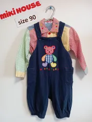ミキハウス90　カラフルくまオーバーオールサロペット