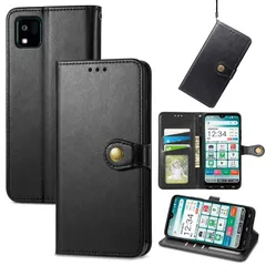 【特価商品】手帳型 ケース ビジネスフリップノートレザーケースシンプルなレトロなファッション携帯電話ケース防水と汚れた携帯電話ケース多機能財布収納付きスタンド携帯電話シェルPUレザー保護カバー耐久性のある摩擦(黒) A205KC かんたんスマホ3 京セラ fo