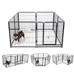 新品 大型犬 サークル スチール製 ペットサークル 犬用サークル 犬用フェンス 犬 ケージ ペットケージ 大型 60/80/98CM 室内室外兼用 折り畳み式 組立簡単 複数連結可能 (ブラック 高さ98CM 8枚)