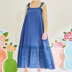 POPPY ポピー リボンショルダーギャザーワンピース ロングワンピース ドレス レース リボン あさぎーにょ ネイビー 紺 サイズM レディース 夏 ゴーゴー古着マルイ北千住店 23 No.250