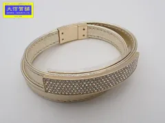 SWAROVSKI スワロフスキー レザー ブレスレット ゴールド バングル Mサイズ 新品同様品 【送料無料】 C-9139【質屋出品】
