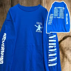 BMKU バンド Tシャツ 長袖 ロンT ビンテージ 古着 青 ニルバーナ NIRVANA ネバーマインド UK ツアー ロック Lサイズ 2504  4500 p20/