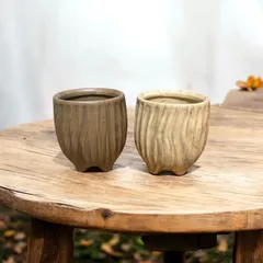 植木鉢  2個セット売り 鉢カバー 陶器 花器 ベージュ ブラウン  底穴なし 脚付き ミニポット 多肉植物 外寸7cm 高さ8cm