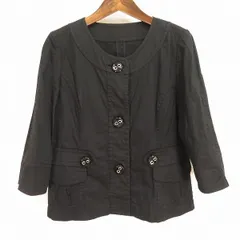 #anc レリアン Leilian ジャケット 11号 七分袖 ノーカラー 薄手 黒 ブラック レディース [914203] k01