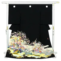 よしこ様　正絹　黒留袖　落款（百貫華峰）　丸に違い鷹の羽　袷 黒留袖レンタル 黒留袖MOサイズ 加賀友禅：百貫華峰 花鳥｜着物