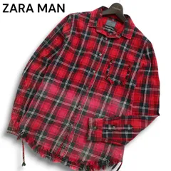 ZARA MAN ザラ マン 通年 カットオフ★ ムラ加工 長袖 ワーク チェック シャツ Sz.M　メンズ