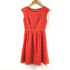 アナイ ANAYI ワンピース ノースリーブ 花柄 刺繍 レース フレア 裏地付き オレンジ 36サイズ 948500