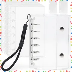 【特価商品】A7サイズ 透明 はがせる 女の子 シールバインダー シール手帳 クリアバインダー 6穴 シール帳 シール収納 推し活グッズ シール台紙10枚セット 3層構造 PPシート2枚&専用ストラップ付き（透明）