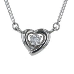 Pt850 プラチナ ネックレス ダイヤモンド 0.08ct ラウンド 一粒 オープンハート 華奢 デザイン 41cm【新品仕上済】【zz】【中古】