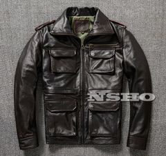カウハイド 復刻50'スタイル M65 サファリジャケット ミリタリー メンズ 革ジャン イタリアンレザー 牛革