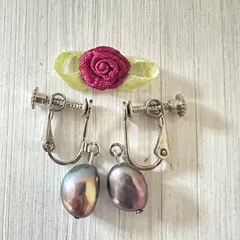 超美品☆高級バロック淡水パールイヤリング（ピーコック色）