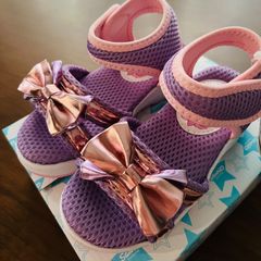 【17㎝】ぼんぼんりぼん　パープル　キッズ　リボン付き　サンダル　SA09218